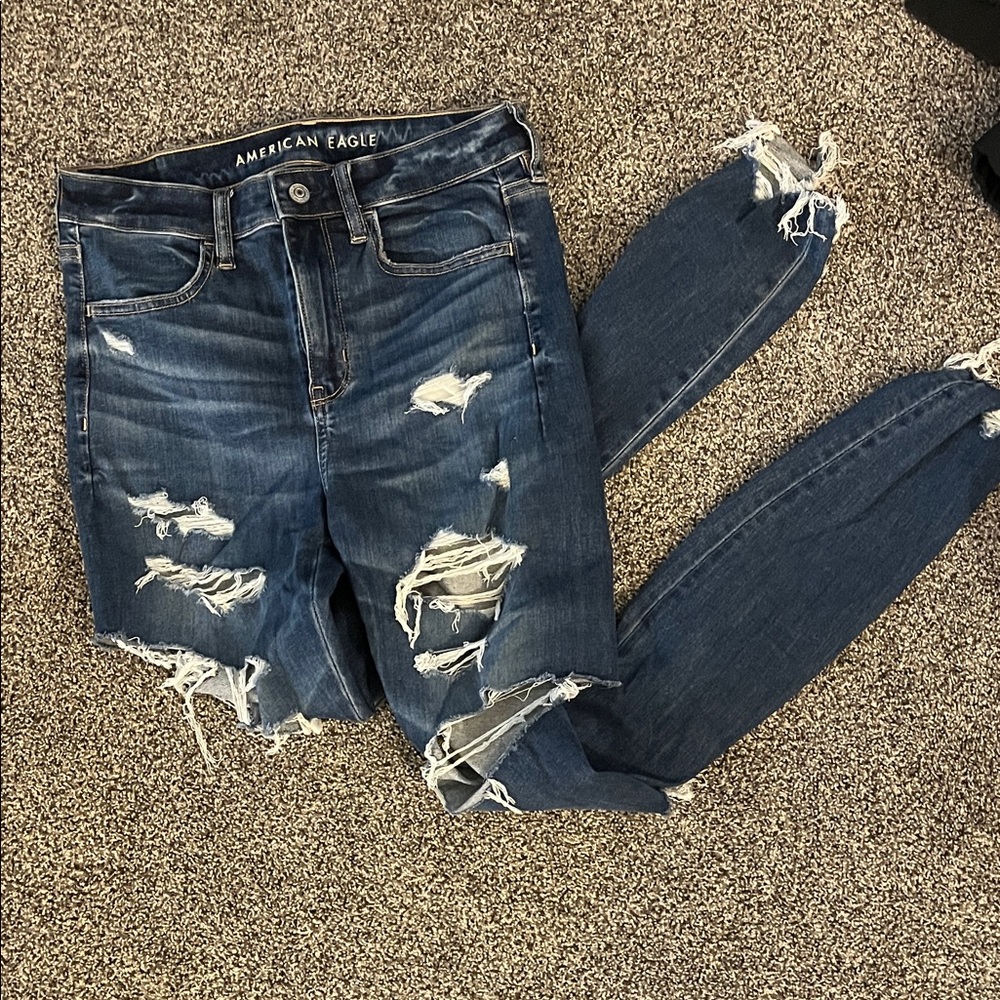 American Eagle Outfitters Women's Ripped Dark Blue Skinny Jeans